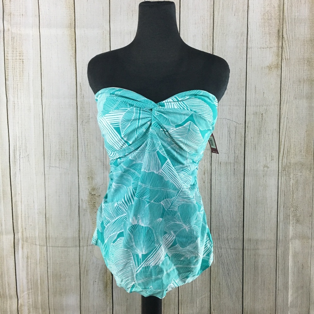Merona Aqua-Floral Tankini Bandeau Padded Top